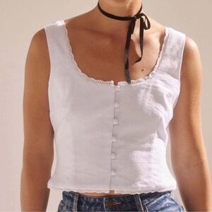 ROLLA'S White Linen Crop Top with Button Front